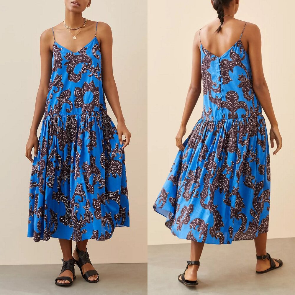 Anthropologie Cobalt Paisley Midi Dress